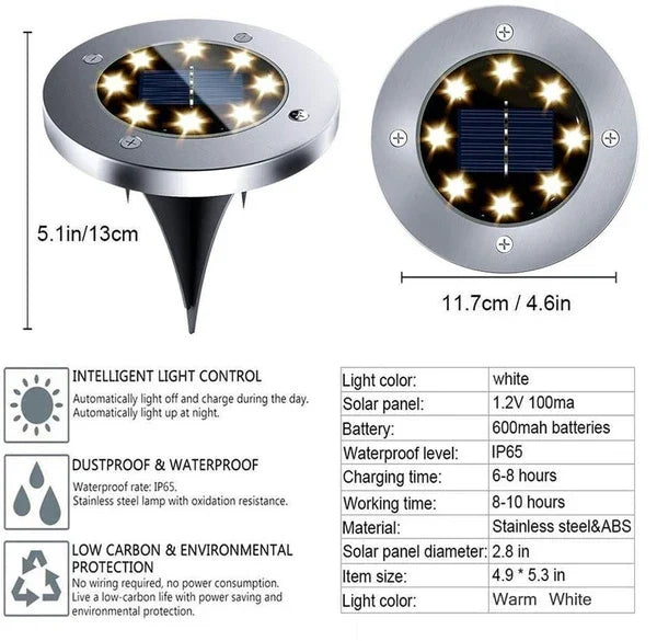 12 Led Solar Ground Lights Outdoor Waterproof